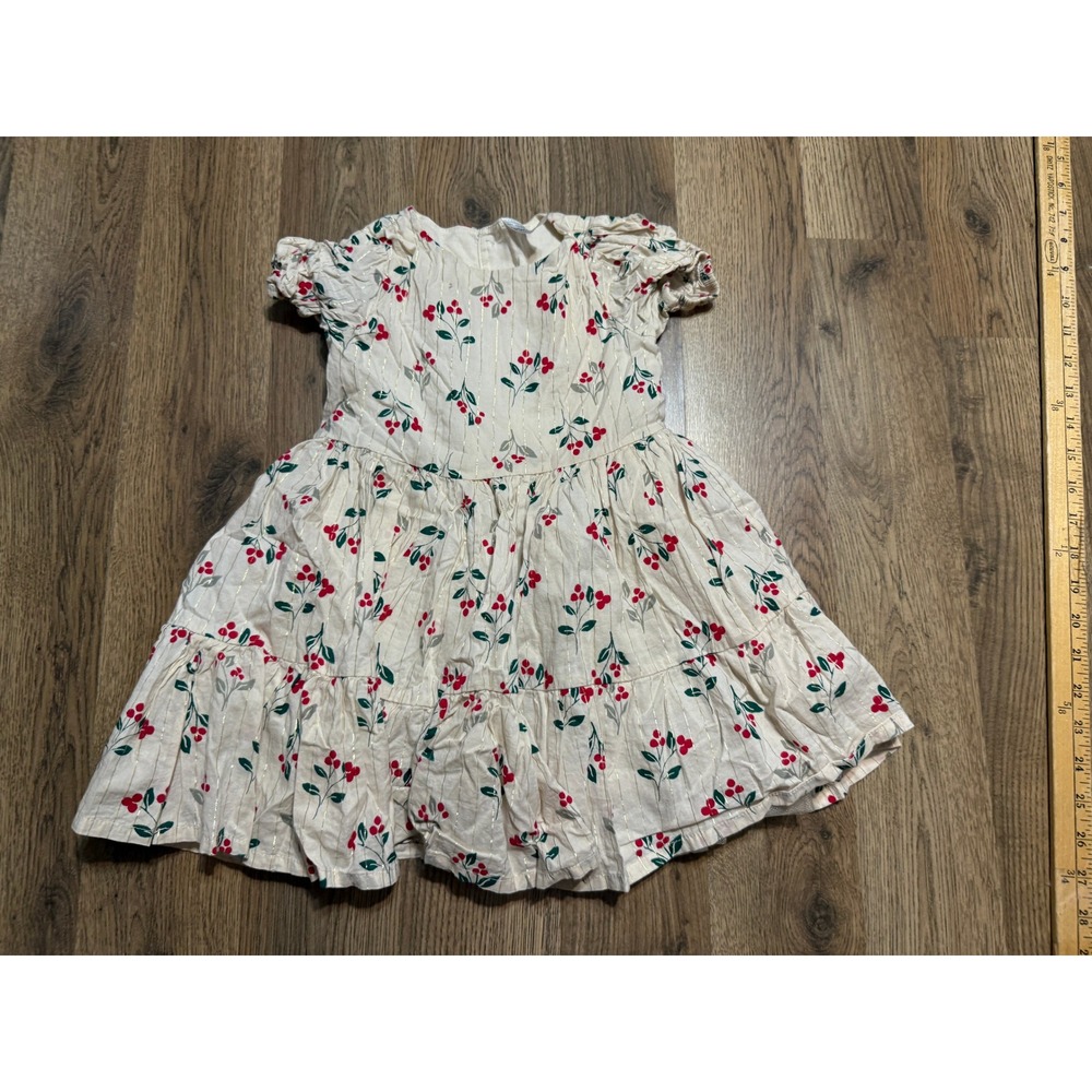 Carter's Dress Girls Size 2T Ivory Short Sleeve Tiered Lurex Cherry Print